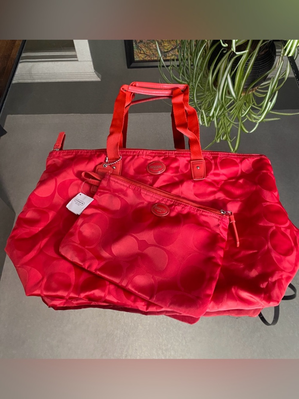 Coach Signature Red Nylon Getaway Packable Weekender Tote Bag ❤️